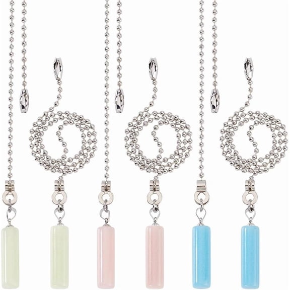 6 Pcs 3 Colors Fan Pull Chains 13.86inch Luminous Stone Fan Pull Fan Pendant Extension with Iron Ball Chain