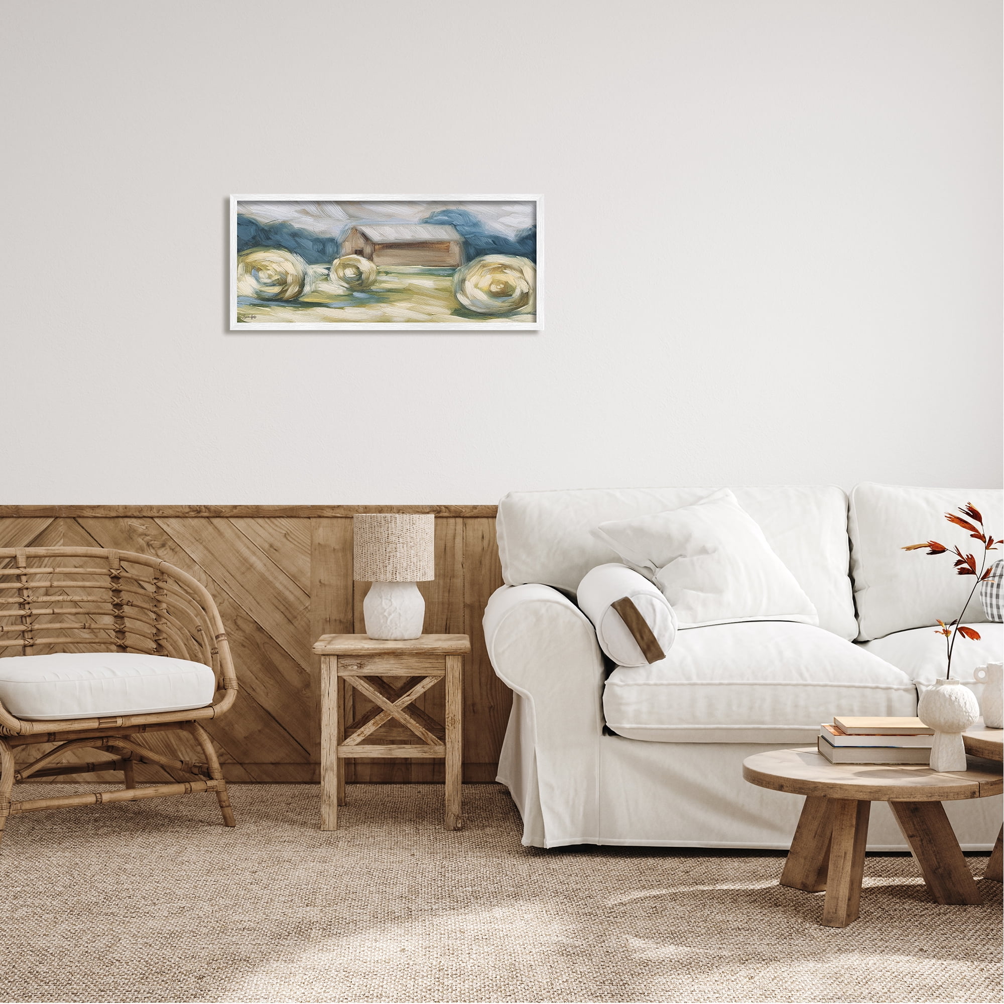 Stupell Abstract Country Hay Bales Landscape Painting White Framed Art Print Wall Art