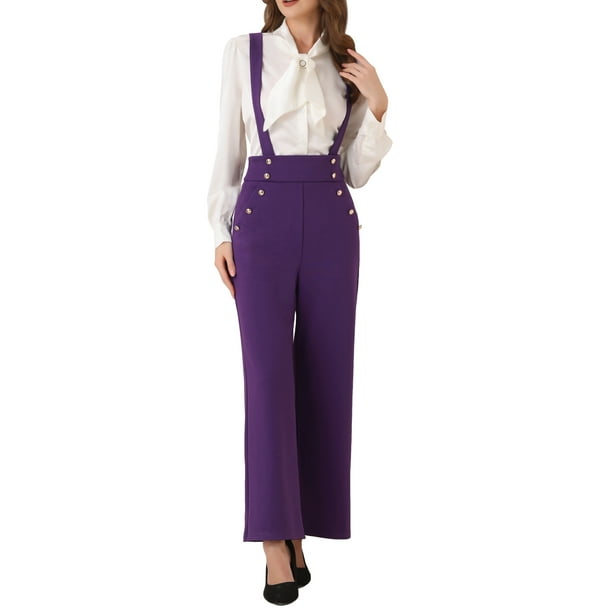 INSPIRAR CHIC Mono de Día de la Madre para Mujeres con Tirantes Ajustables y Pierna Ancha, Mono con Tirantes, L Púrpura Oscuro