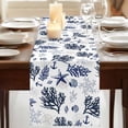 thumbnail image 3 of Navy Blue Coastal 48 Inch Table Runner, Coral Shell Summer Beach Nautical Farmhouse Dresser Scarf Cotton & Linen Tablerunner for Dining/Kitchen Island/Holiday Party Décor 13" x 48", 3 of 9