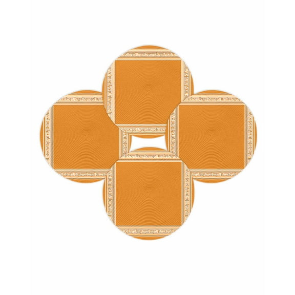 Round Placemats Set of 4 Orange Key Design Place Mats Washable Woven Placemat Geometric Back Print Pattern Circle Braided Table Mat for Kitchen Dining Table Party Home Decor 15 Inch