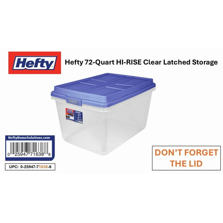 Hefty 72 Quart Clear Plastic Storage Container with Secure Latches