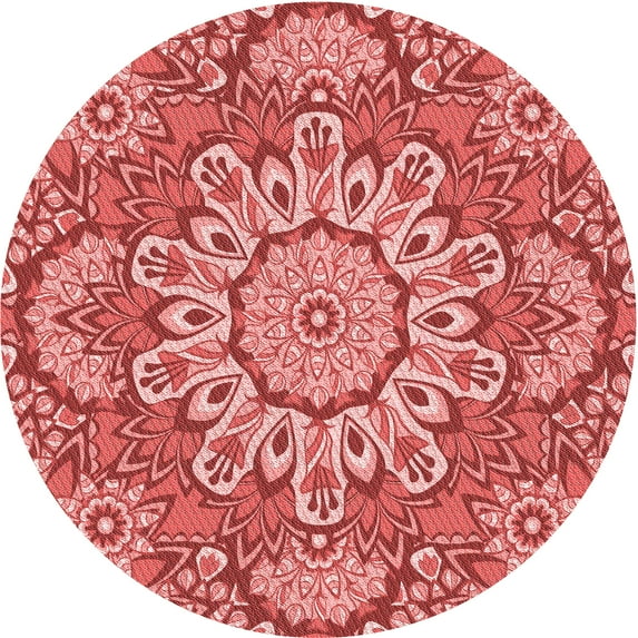 Ahgly Company Machine Washable Indoor Round Transitional Light Coral Pink Area Rugs, 6' Round