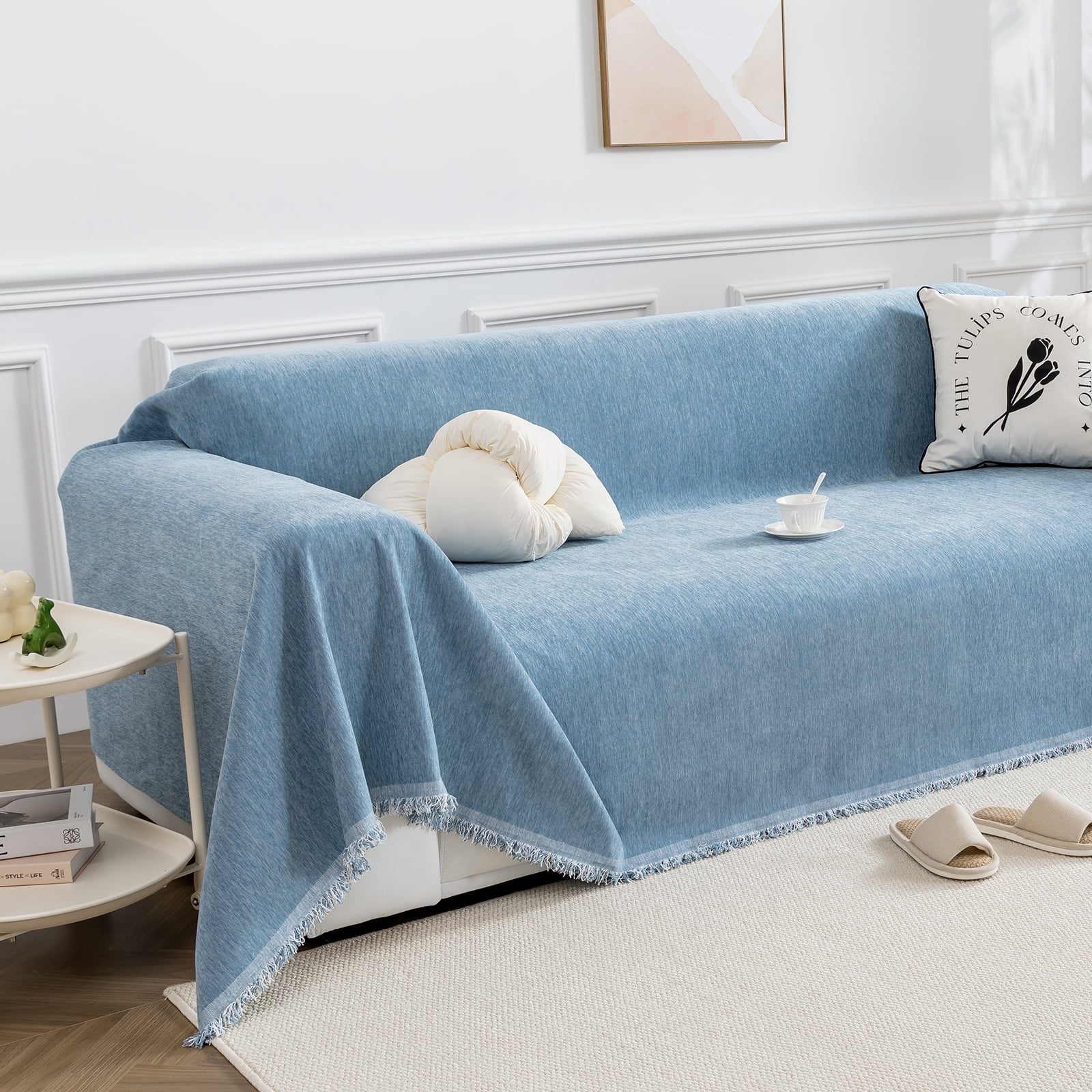 Lapalife 1 Piece Chenille Sofa Blanket Cover 71''x 134'' Soft Sofa Slipcover Chairs Sofas Bed Cover for Bedroom Living Room, Blue