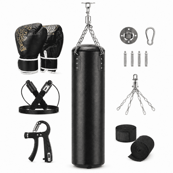 Punching Bag for Adults, 4 ft PU Hanging Boxing Bag Set with 12 oz Gloves for Home Gym Training