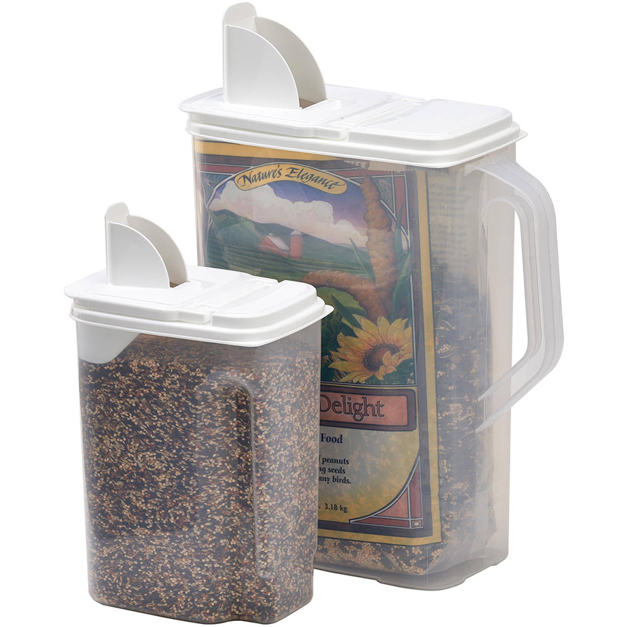 Buddeez 8 Qt and 3.5 Qt Wild or Pet Bird Seed Dispenser Set (Set of 2 Containers with Lids)