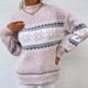 thumbnail image 3 of Suéter Suéter de punto para mujer, medio cuello alto, estampado de copos de nieve, jerséis de ganchillo, manga larga, estilo navideño, traje informal para vacaciones Kuymtek Rosa T M para Mujer, 3 of 6