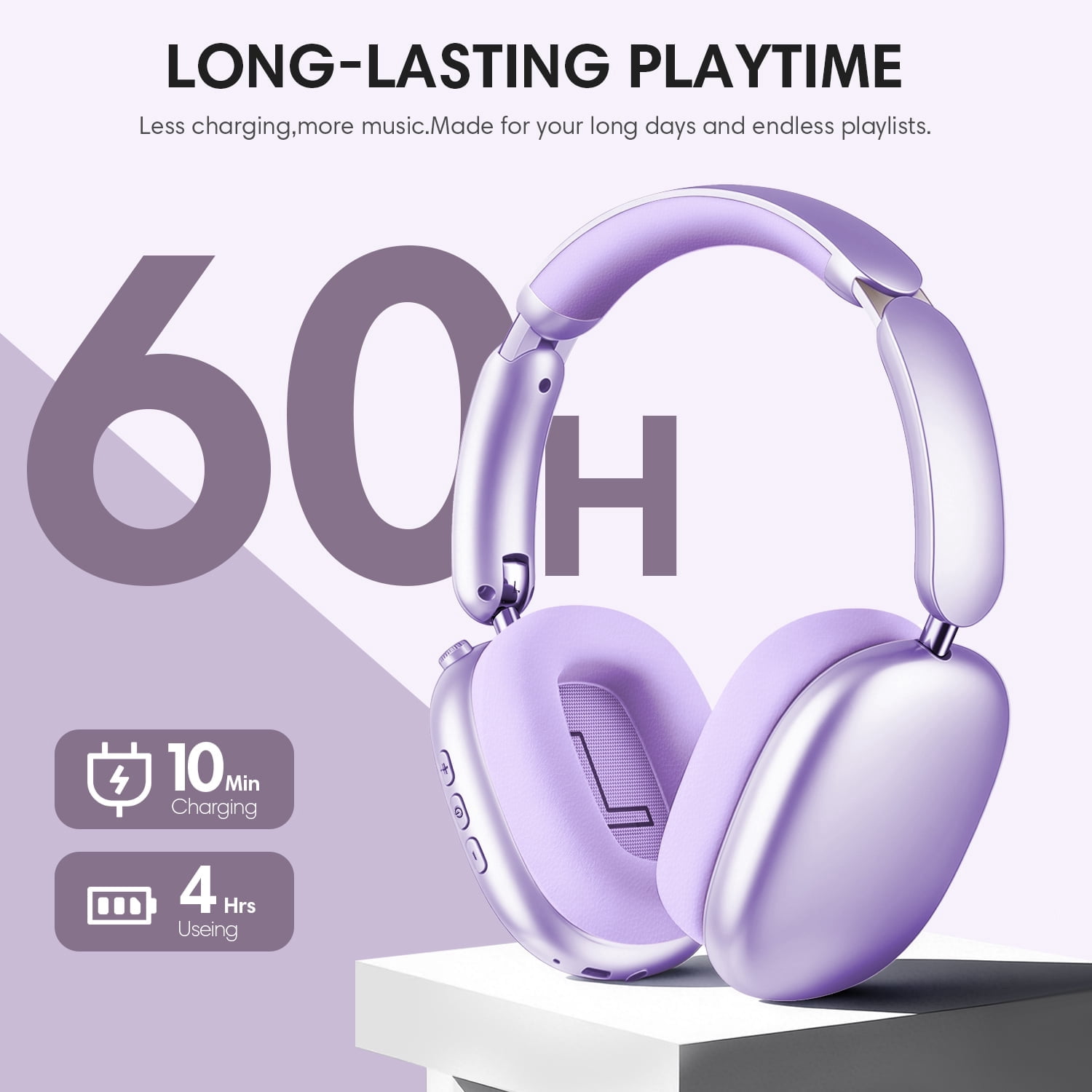 Mahipey Y02 Active Noise Cancelling Headphones,Bluetooth 5.4 Wireless Over Ear Headphones,60H Playtime,5 EQ Music Modes,Hi-Res Audio,Deep Bass,Foldable Lightweight for Travel Home Office,Purple