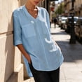 thumbnail image 6 of Lenpel Half Sleeve Womens Tops Cotton Linen V Neck Tunic Blouses with Pockets Fashion Side Split High Low Hem Shirts, 6 of 7
