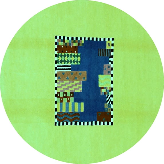 Ahgly Company Indoor Round Abstract Turquoise Blue Modern Area Rugs, 6' Round
