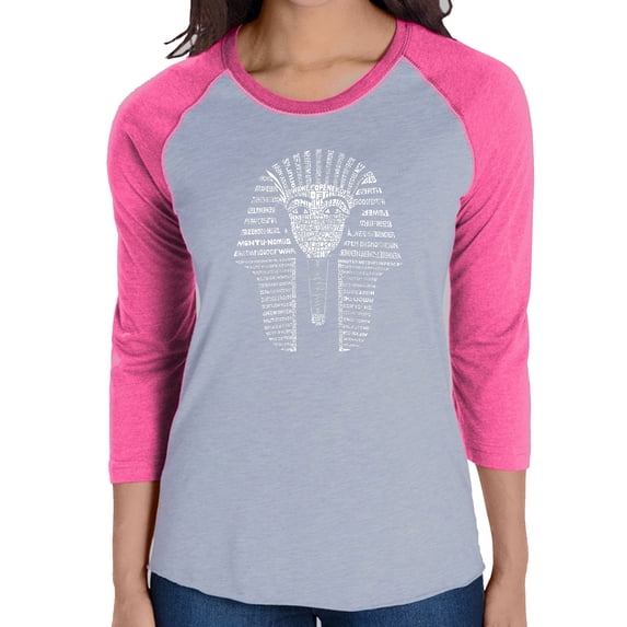 LA Pop Art Women's Raglan Baseball Word Art T-shirt - KING TUT