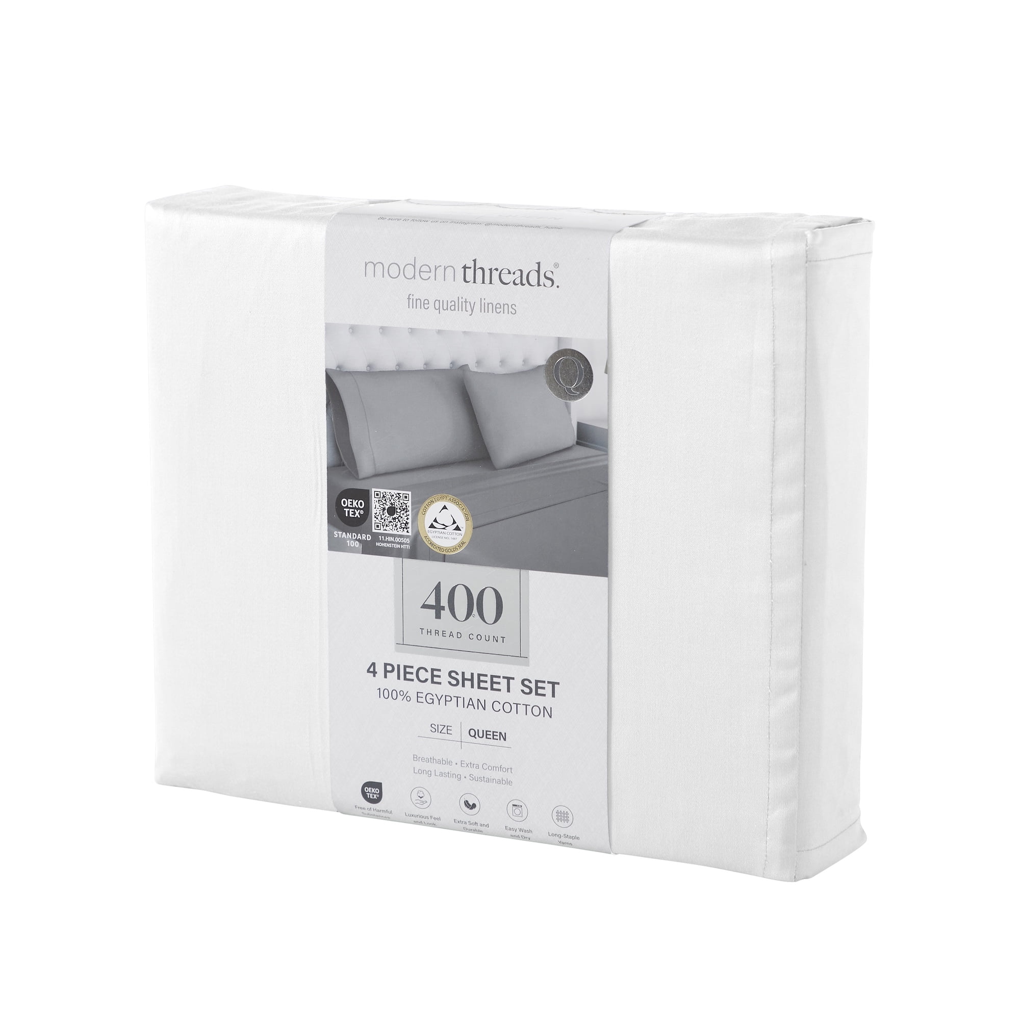 Modern Threads 4-Piece 400 Thread Count White Egyptian Cotton Adult Bed Sheet Set, California King