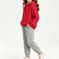 thumbnail image 3 of Girls Sweatsuits 2 Piece Fall Winter Cotton Fleece Warm Outfits 1-15Y Pullover Hoodie and Jogger Pants Set (9-10 Years, Red&Gray), 3 of 6