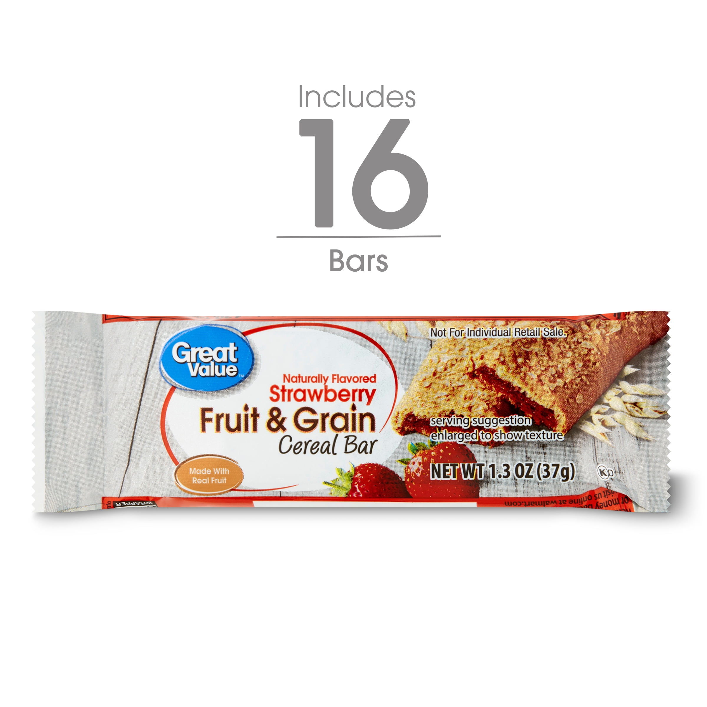 Great Value Fruit & Grain Cereal Bars, Strawberry, 1.3 oz, 16 Count