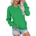 thumbnail image 2 of Huankd Women's V Neck Sweatshirt Fleece Cute Pocket Sweatshirts No Hood Oversized Comfy Hoodie Y2k Soft Fall Winter Tops Dark Green 3XL, 2 of 6