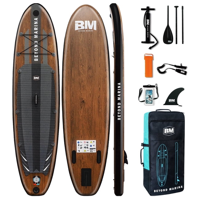 10'6" Inflatable Stand Up Paddle Board for Adults, Non-Slip EVA, Camera Mount, Teak