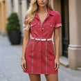 thumbnail image 2 of Virmaxy women summer dress 2026 Women's Stretch Denim Belted Mini Shirt Dress Short Sleeve Collar Multi Pocket Contrast Stitch Casual Summer Dress S-XXL, 2 of 6