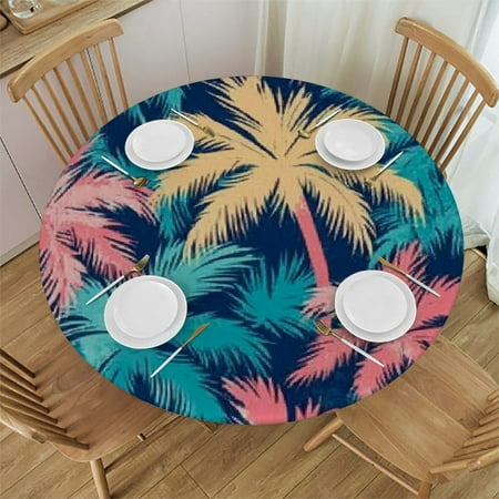 

Sheronv Palm Trees Round Tablecloth 100% Polyester Waterproof Table Cover for Indoor and Outdoor Use - Stain-Resistant and Washable - Ideal for Restaurants Weddings Parties - Various Sizes 42 -46
