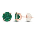 thumbnail image 2 of Decadence Solid 14K Rose Gold 4mm Round Created Green Emerald May Birthstone Prong Set Stud Earrings For Women and Girls, 2 of 5
