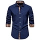 thumbnail image 2 of Blusa y camisa de manga larga con cuello vuelto para hombre, informal, con botones y retazos, de poliéster., 2 of 8