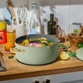 thumbnail image 2 of Beautiful 8 Quart Ceramic Non-Stick Stock Pot with Strainer Lid, Sage Green by Drew Barrymore, 2 of 7