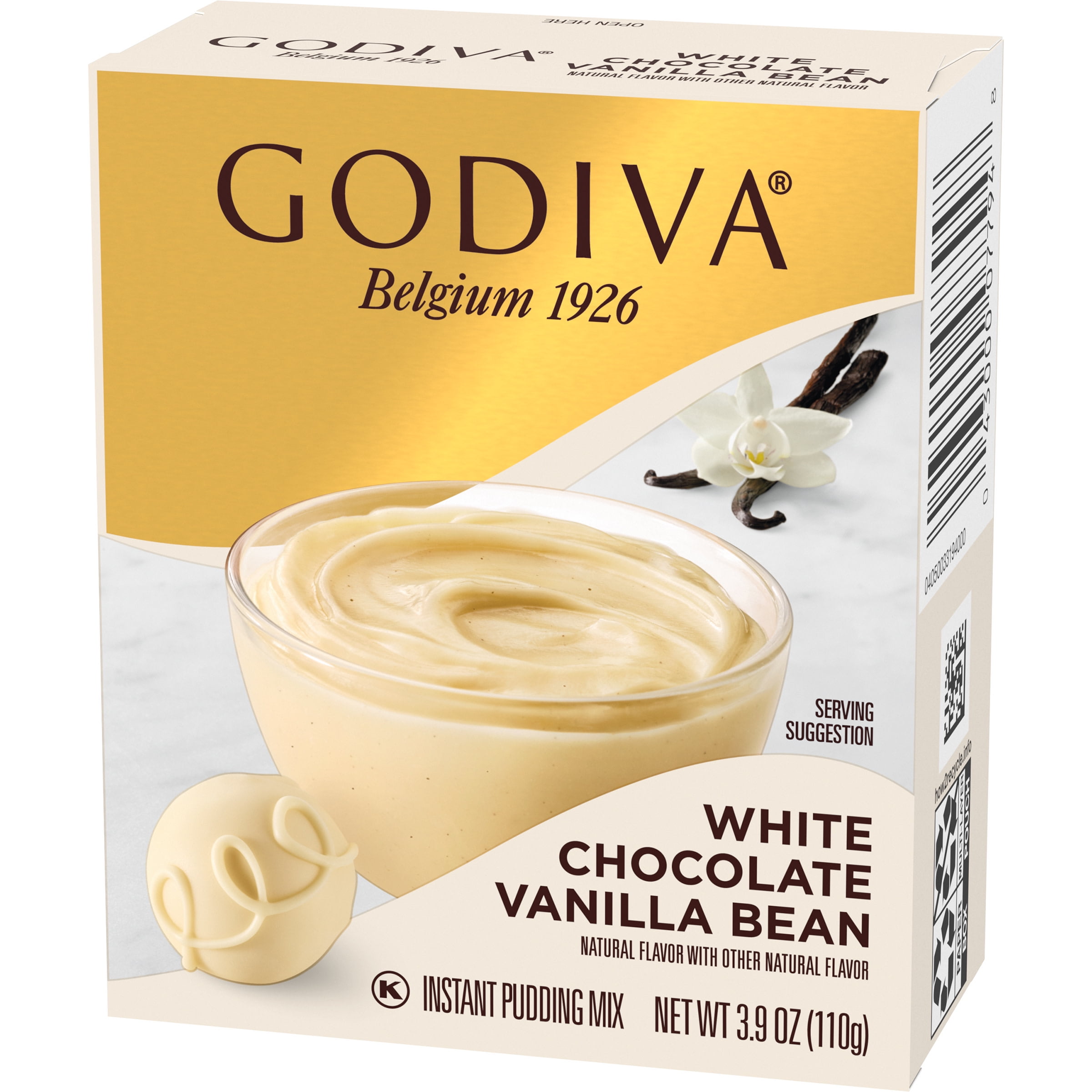 Godiva White Chocolate Vanilla Bean Instant Pudding Mix, 3.9 oz Box