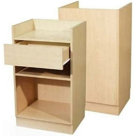 Wood Cash Register Stand, Adjustable Shelf, Drawer, 24" W X 38" H X 18" D (Maple Melamine)