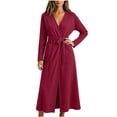 thumbnail image 2 of Sofwtay Women's Ribbed Knit Wrap Bath Robe Long Sleeve Maxi House Robe with Self‑Tie Belt Dual Patch Pockets for Lounging, 2 of 7