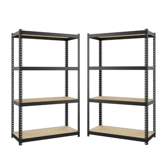 Home Square 2 Piece Metal Shelving Unit Set with 4 Shelf in Black and Brown