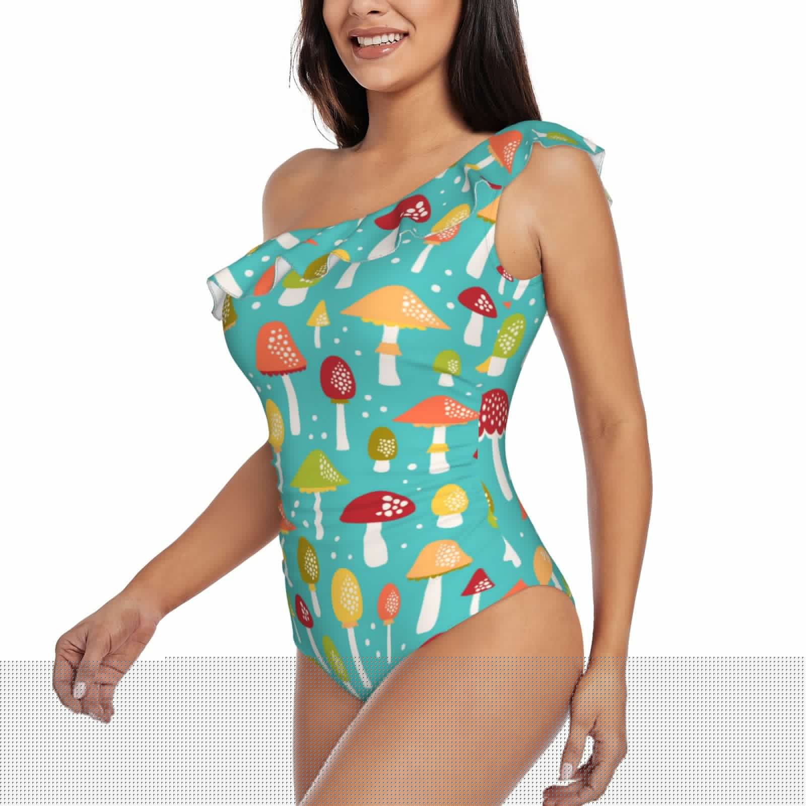 thumbnail image 2 of Gaeub Mushrooms Women's One Shoulder Ruffle Tummy Control Swimwear for Swimming Surfing Beach Party - XX-Large, 2 of 8