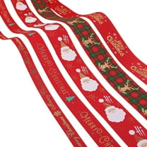 Noothes 5-Yard Christmas Satin Ribbon with Metallic Glitter, Red and Gold Holiday Printed Fabric for Gift Wrapping Bows and Reusable Craft Decorations