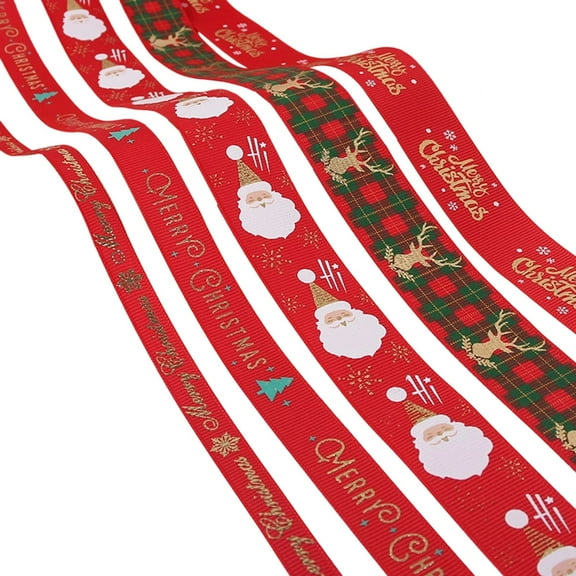 Noothes 5-Yard Christmas Satin Ribbon with Metallic Glitter, Red and Gold Holiday Printed Fabric for Gift Wrapping Bows and Reusable Craft Decorations