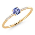 thumbnail image 3 of Gem Stone King 10K Yellow Gold Blue Tanzanite and White Lab Grown Diamond Engagement Ring for Women (0.35 Cttw, Round 4MM, Gemstone December Birthstone, Size 9), 3 of 5