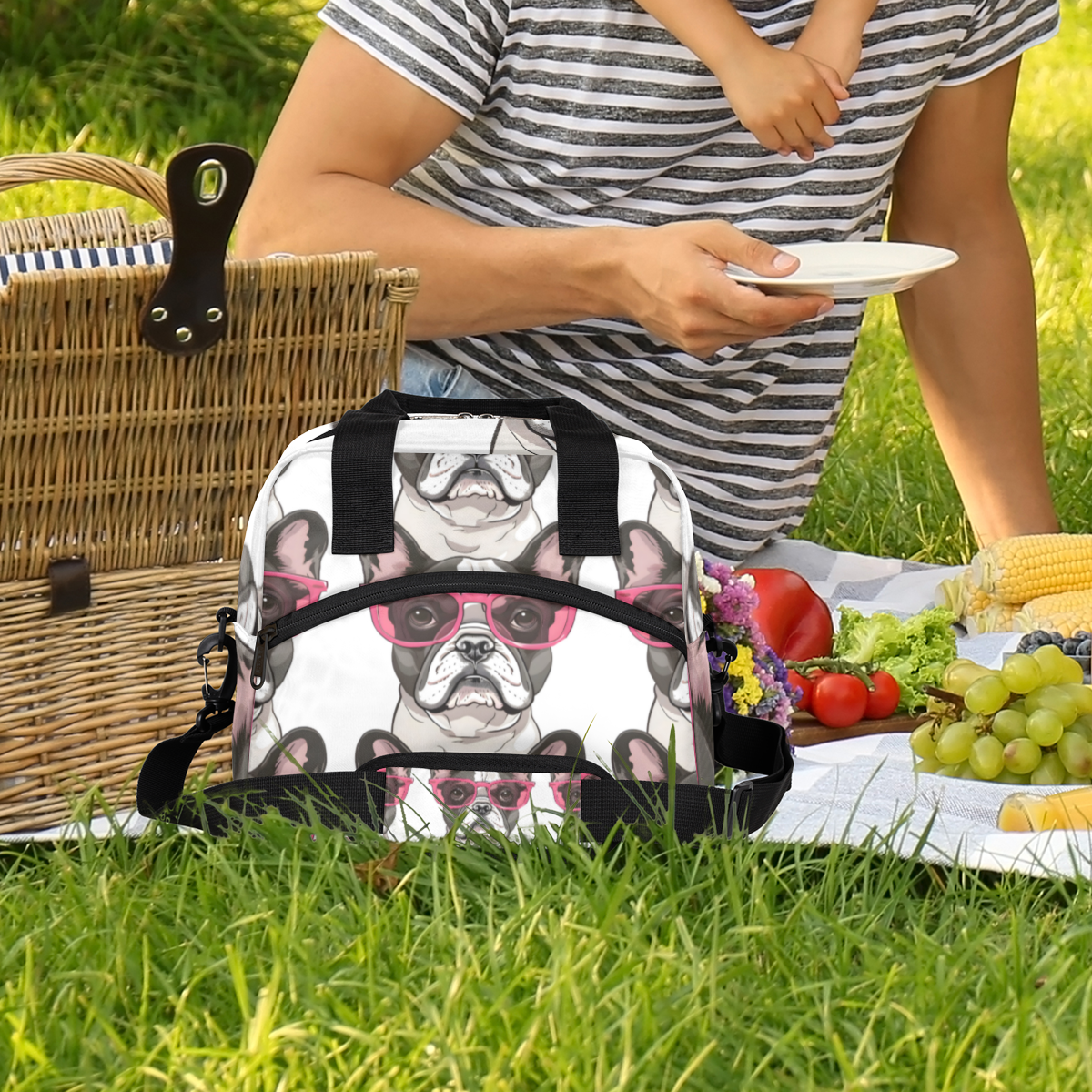 Herdesigns French Bulldogs Dog Insulated Lunch Bag for Women Men Adults Large Reusable Lunch Box Leakproof Portable Cooler Tote Bags with Adjustable Shoulder Strap