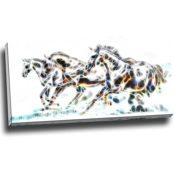 Design Art Wild Horses Art on Canvas, 32" x 16"