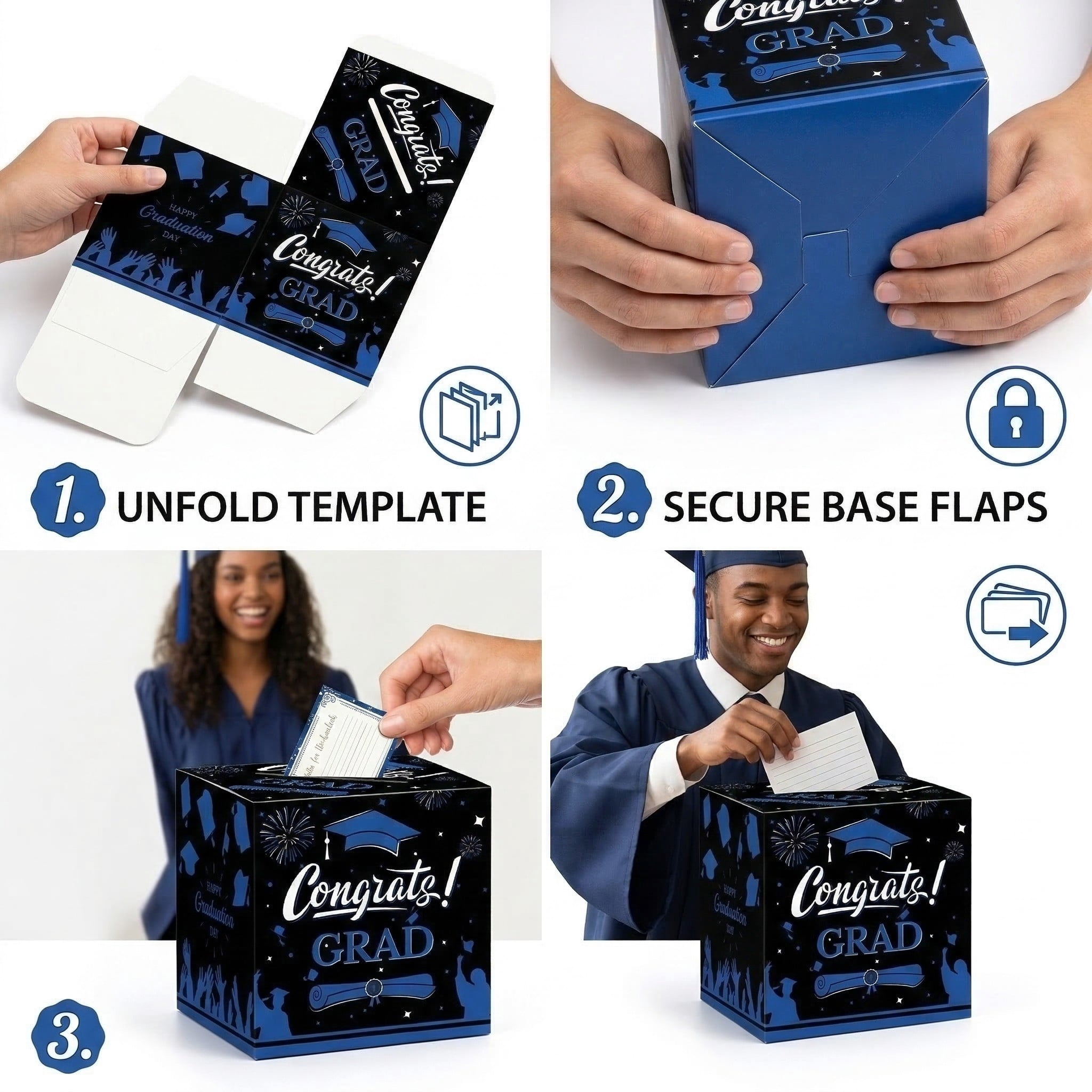 Blue Graduation Card Box, Folding Money and Greeting Stationery for Ceremony, 1 Count