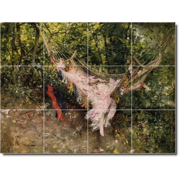 Ceramic Tile Mural-Giovanni Boldini Garden Painting 47. 17" w x 12.75" h using (12) 4.25 x 4.25 ceramic tiles