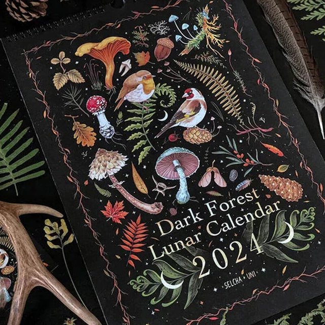 EASTIN 12 X 8 Inch Dark Forest Lunar Calendar 2024 Contains 12 Original Illustrations