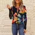 thumbnail image 2 of Long Sleeve Tunic Tops for Women Lace V Neck Tshirts Button Down Ruched Tees Trendy Fall Ombre Pullover, 2 of 5