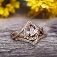 thumbnail image 2 of 2.5 Carat 8x5mm Pear Shape Pink Morganite Ring Set On 10k Rose Gold Halo Bridal Ring Promise Ring Twisted Across Design Halo Milgrain Art Deco, 2 of 4