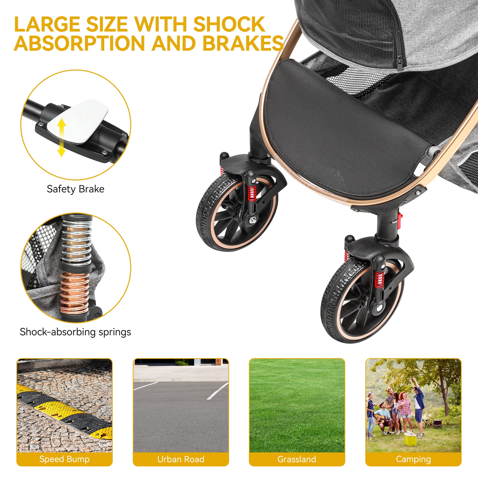 Dextrus 3-in-1 Dog Stroller with Detachable Storage Basket, Foldable Design & 360° Rotating Wheels – Ideal Pet Stroller for Small to Medium Dogs and Cats, Grey