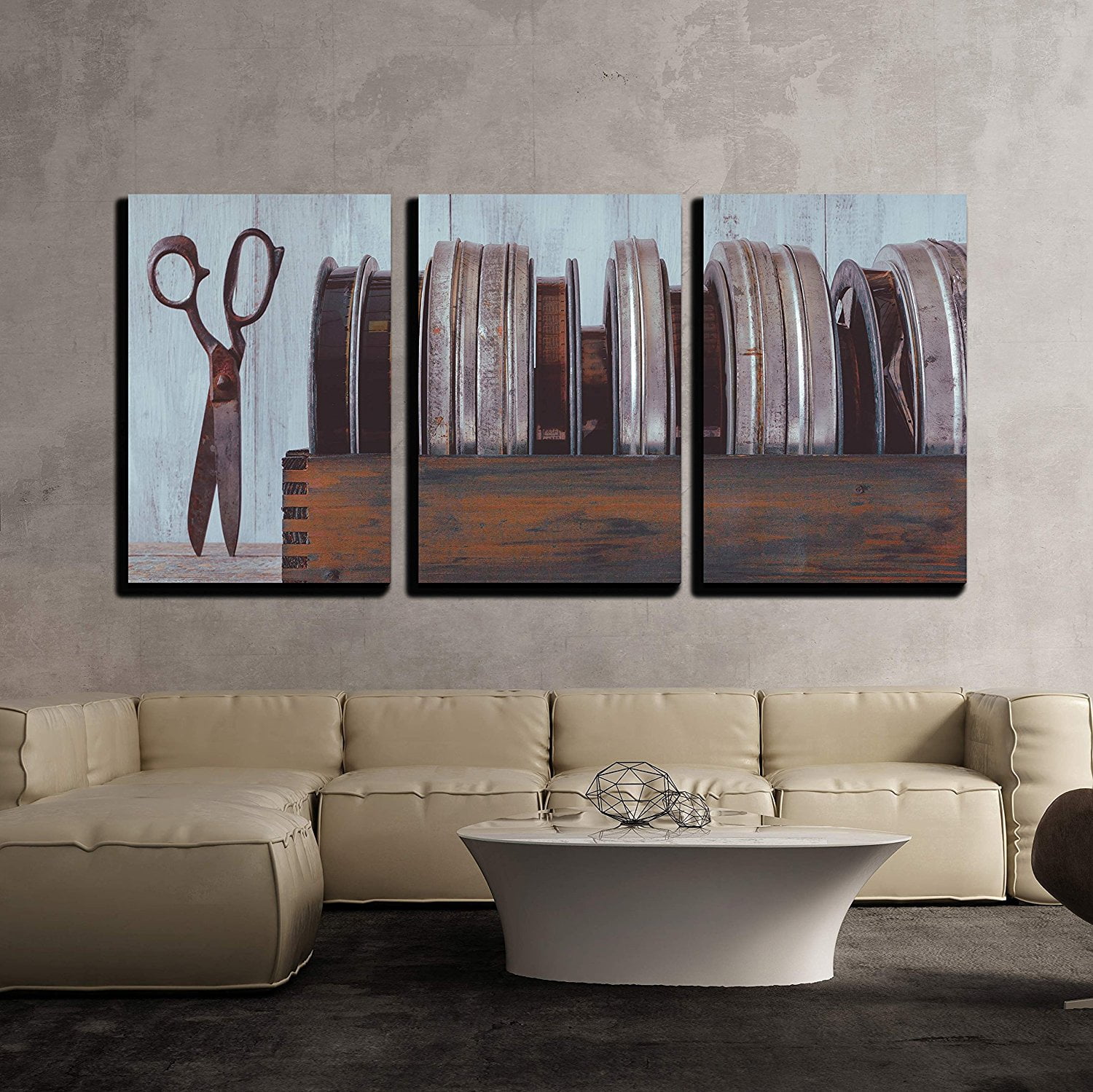 Wall26 3 Piece Canvas Wall Art Wooden Box with Old Movies and