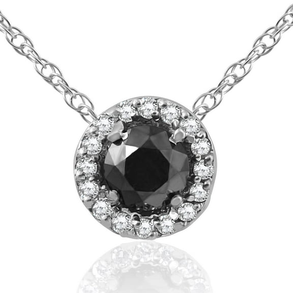 Pompeii 3/8 ct Black & White Diamond Pave Halo Solitaire Pendant Necklace 14K Whte Gold