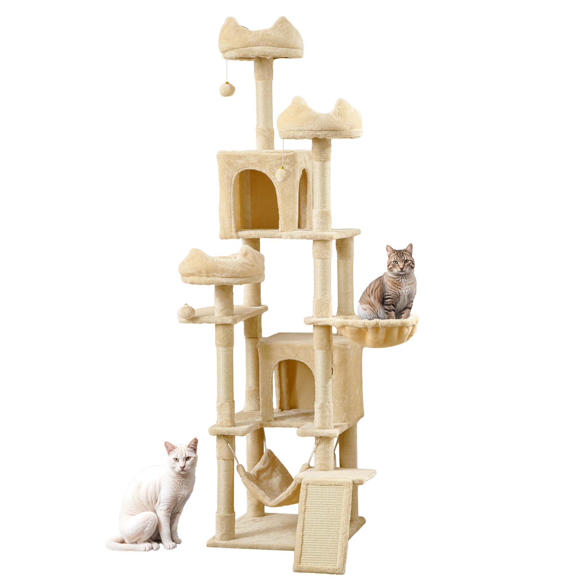 Uforic 75" Tall Cat Tree, Multi-Level Cat Tower with Condos, Hammocks, Scratching Posts, Beige
