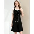 thumbnail image 3 of INSPIRE CHIC Women's Contrast Chiffon Short Sleeve Button Decor Dress Black S, 3 of 6