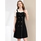 thumbnail image 3 of Vestido De Verano De Gasa En Contraste Con Decoración De Botones Para Mujer Negro S, 3 of 6