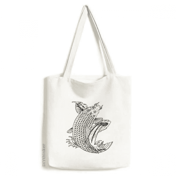 Fish Swimng Up Fast Hope Luck Tote Canvas Bag Shopping Satchel Casual Handbag
