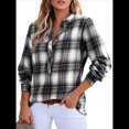 thumbnail image 3 of Camisas A Cuadros con Cuello en V para Mujer, Elegantes, Informales, con Botones, Estilo Bohemio, para el Trabajo, de Larga, para Otoño. y Negro S, 3 of 9