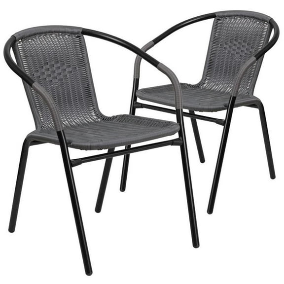 Afuera Living Stackable Rattan Curved Back Dining Arm Chair in Gray (Set of 2)
