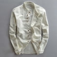 thumbnail image 2 of Migroa Men's Linen Shirts Long Sleeve Shirts Casual Button Down Banded Collar Shirt Beach Summer Tops Spread Collar Beach Plain Tops White M, 2 of 5